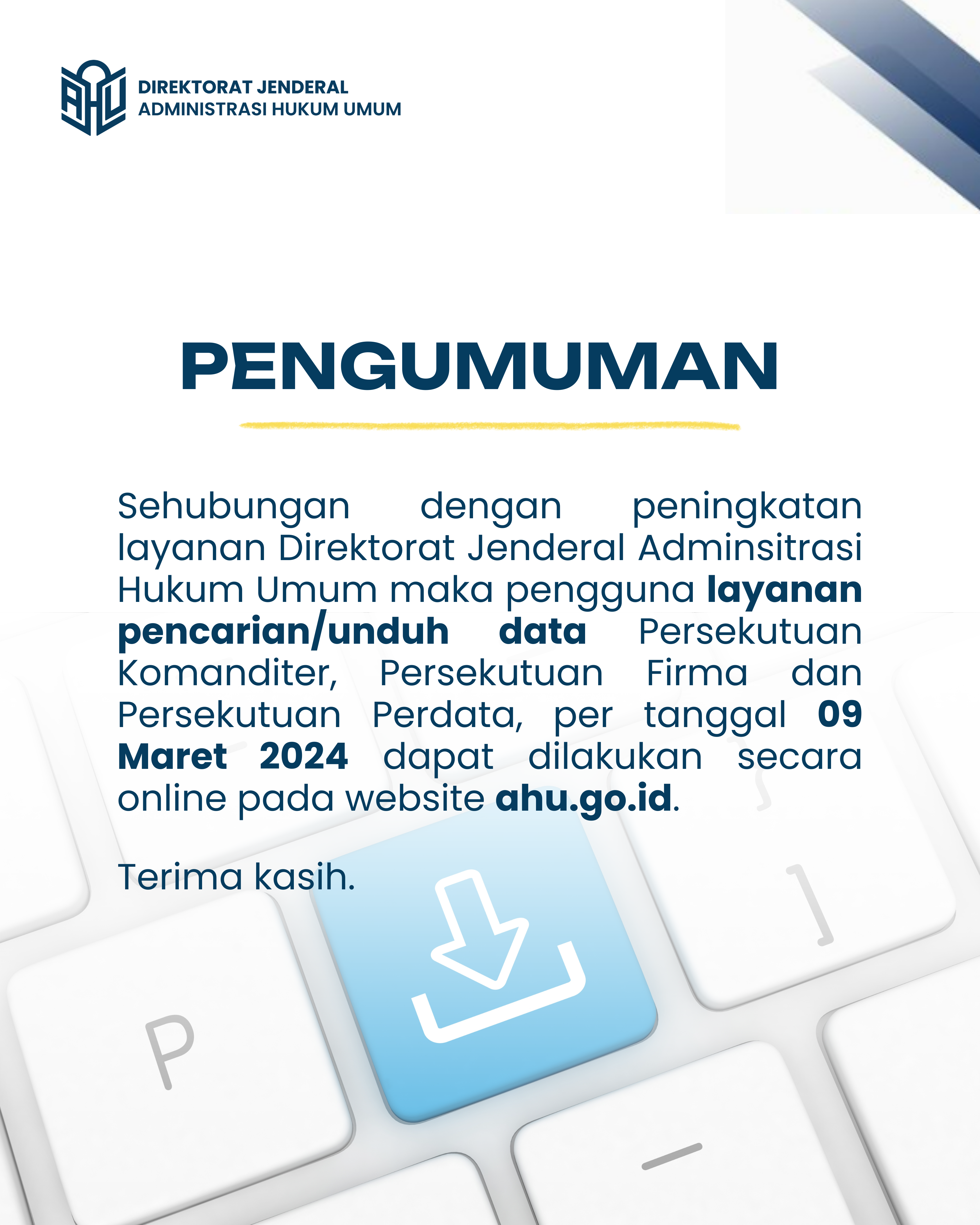 PENGUMUMAN UNDUH DATA